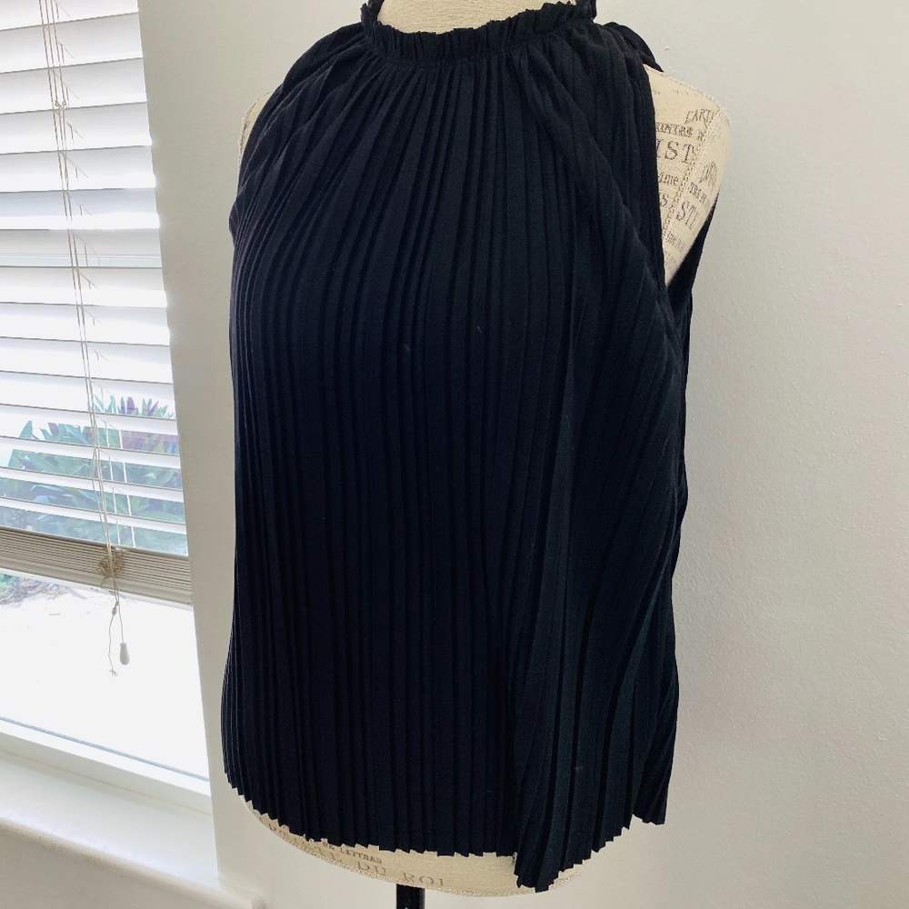 We Are Sundays Black High Neck Ruffle Pleated